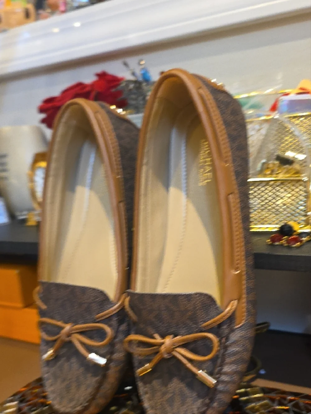 Michael Kors Brown Logo Pattern Moccasin Loafers - Picture 6 of 7